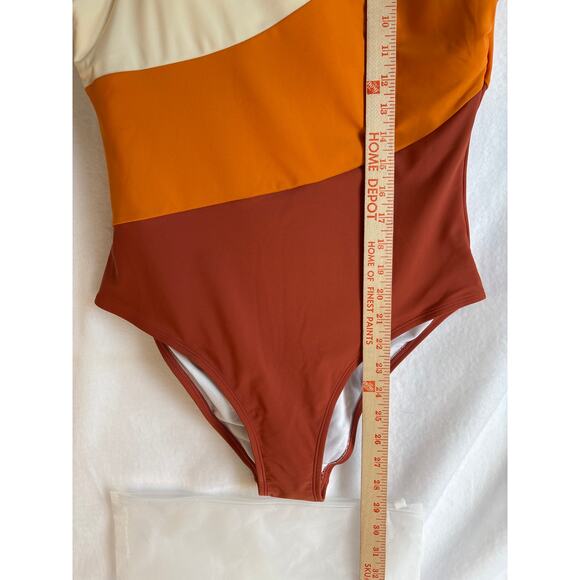 CUPSHE NWT One Piece One arm Sleeve Diagonal Stripe Swimsuit Size Large - Picture 4 of 9